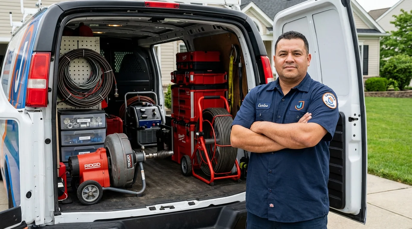 Professional drain cleaning equipment and Johns Plumbing LLC plumber in Fishers