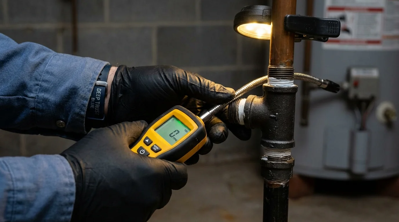 Gas leak detection with electronic sniffer by Johns Plumbing LLC in Fishers