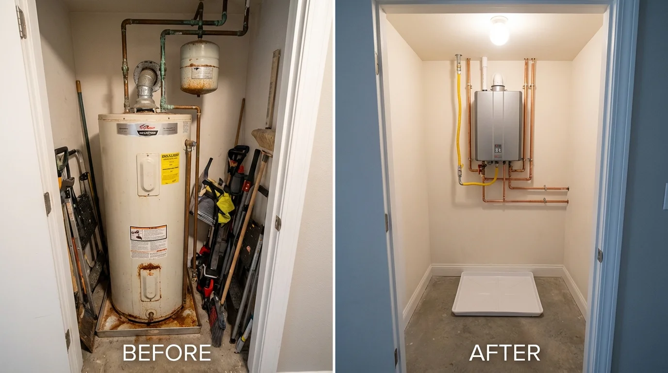 Tank water heater versus wall-mounted tankless unit comparison for Fishers, IN homeowners