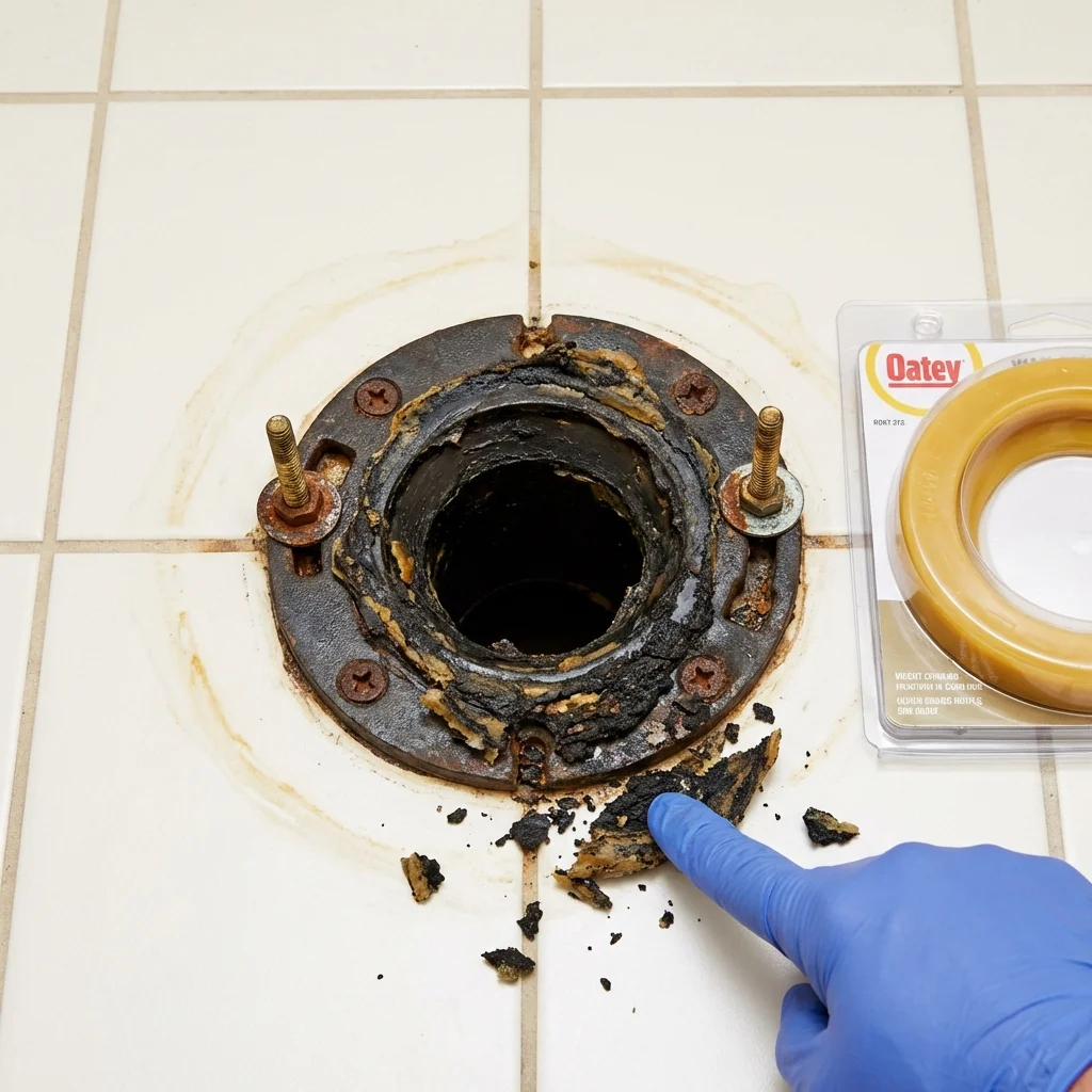 Failed wax ring showing water seepage at the base of a toilet in a Fishers, IN home